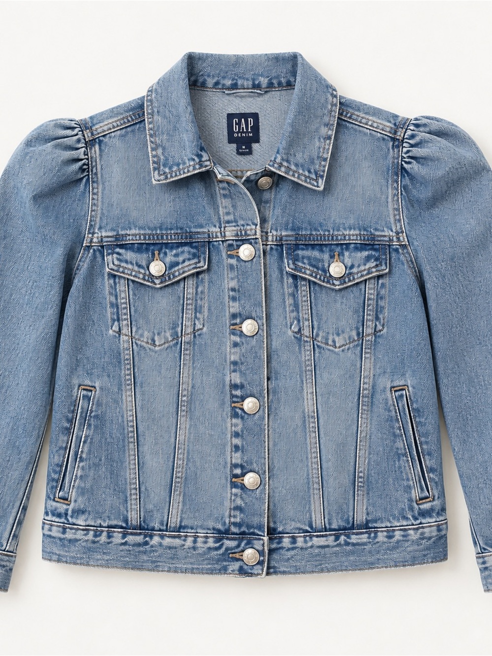 GAP Woman’s Light Wash Denim Jacket with Puff Shoulders